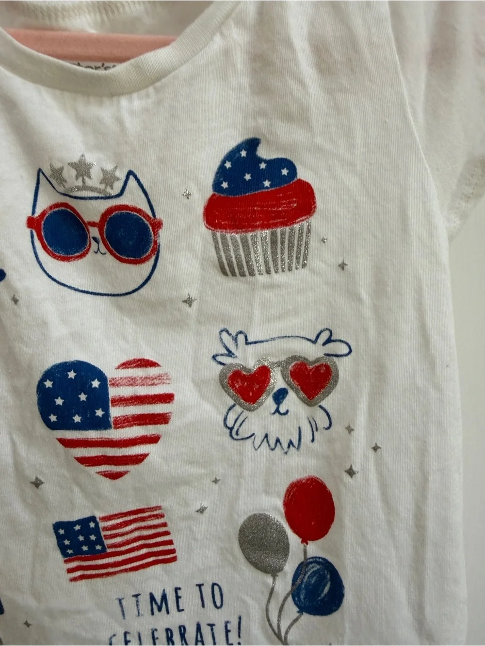 Carter's 4T Girls Red White Blue Patriotic 4th of July Short Sleeve Shirt Top